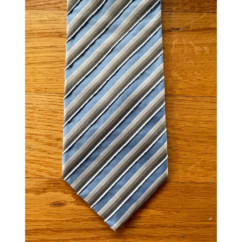 Hugo Boss Mens Silk Tie Made In Italy Blue Gray Striped Designer Necktie 3.5x59